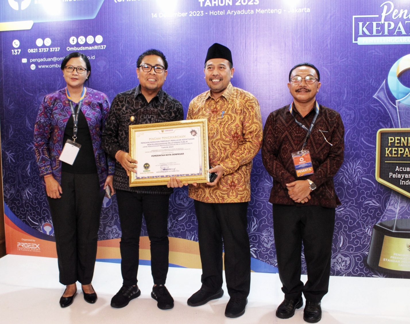 Pemkot Denpasar Raih Penghargaan Kepatuhan Pelayanan Publik Dari Ombudsman RI
