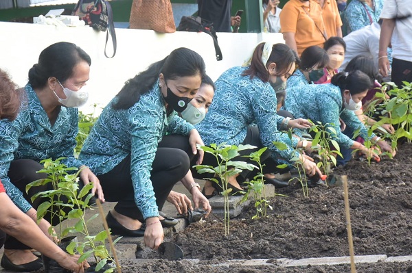 Peringati Puncak HKG PKK Ke-50 Antari Jaya Negara Tanam Tanaman Pangan di TPS 3R Panjer